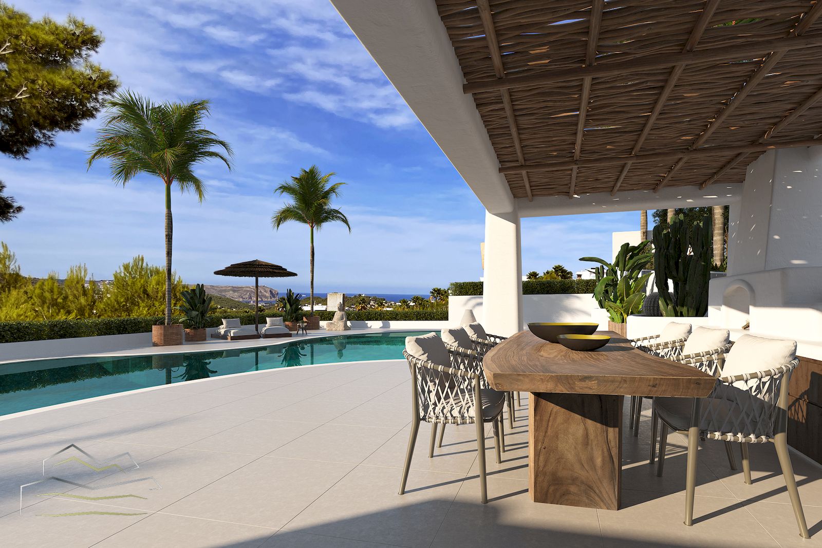 Villa in Ibiza-stijl te koop in Javea met uitzicht op zee
